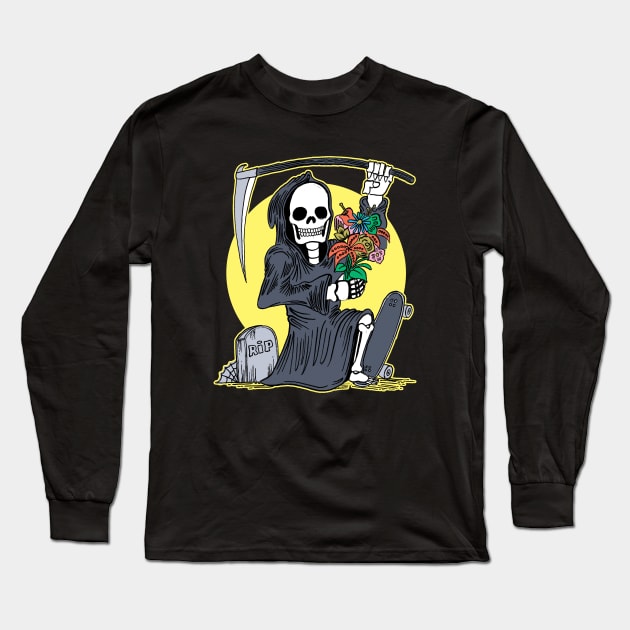 Death Holding a Flower Bouquet by Tobe Fonseca Long Sleeve T-Shirt by Tobe_Fonseca